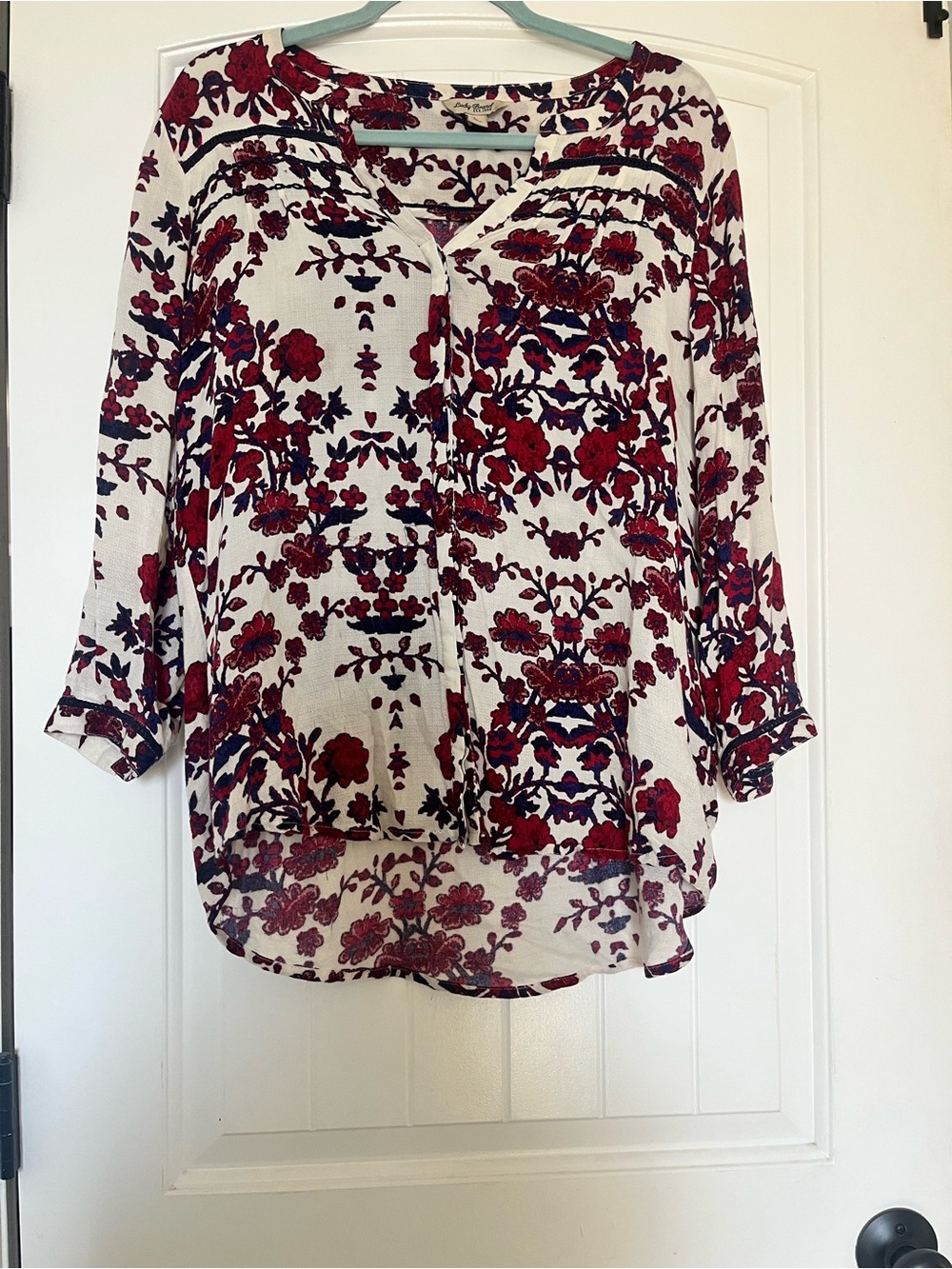 Lucky Brand White Blouse with Red Floral Print